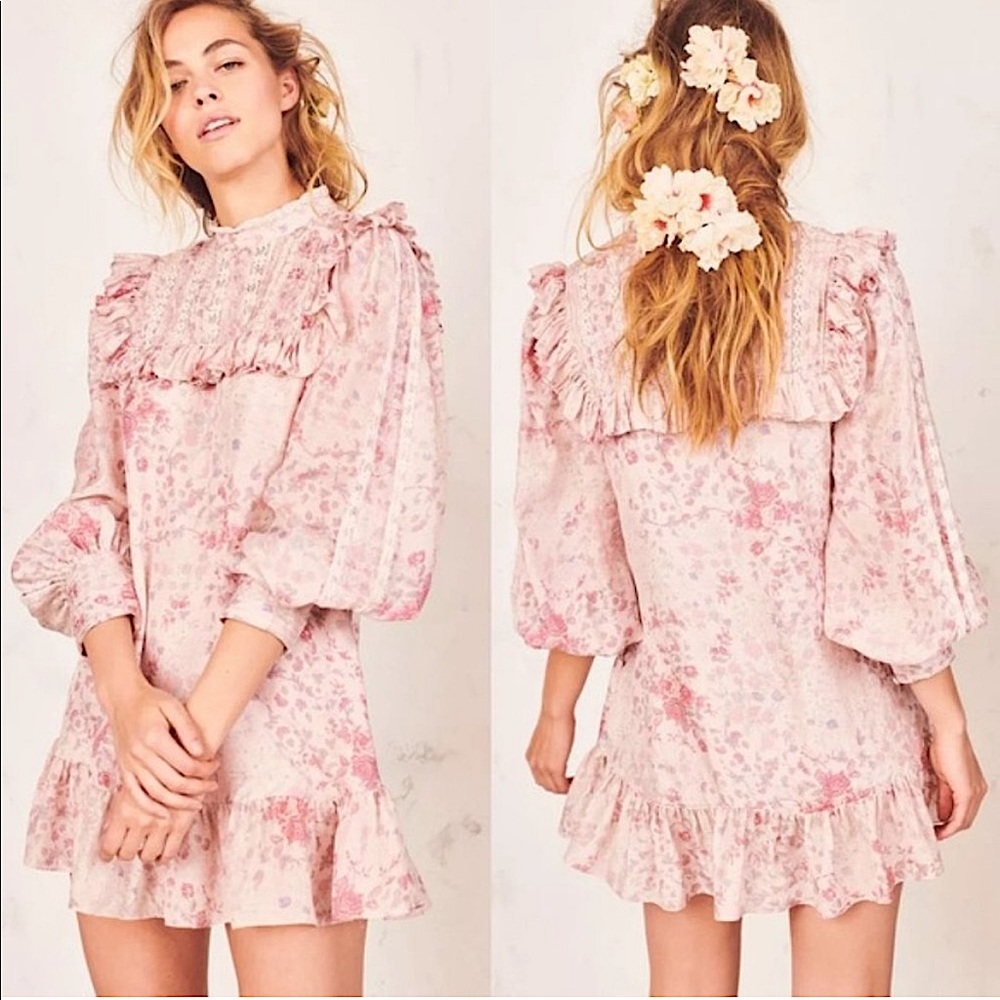 Never worn! LoveShackFancy silk pink saffron mini dress